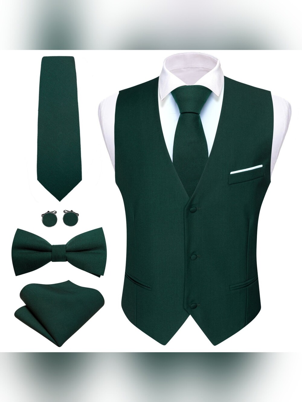 Men's Hunter Green Solid Vest Tie Cufflinks 5Pc Set L/42R NWT